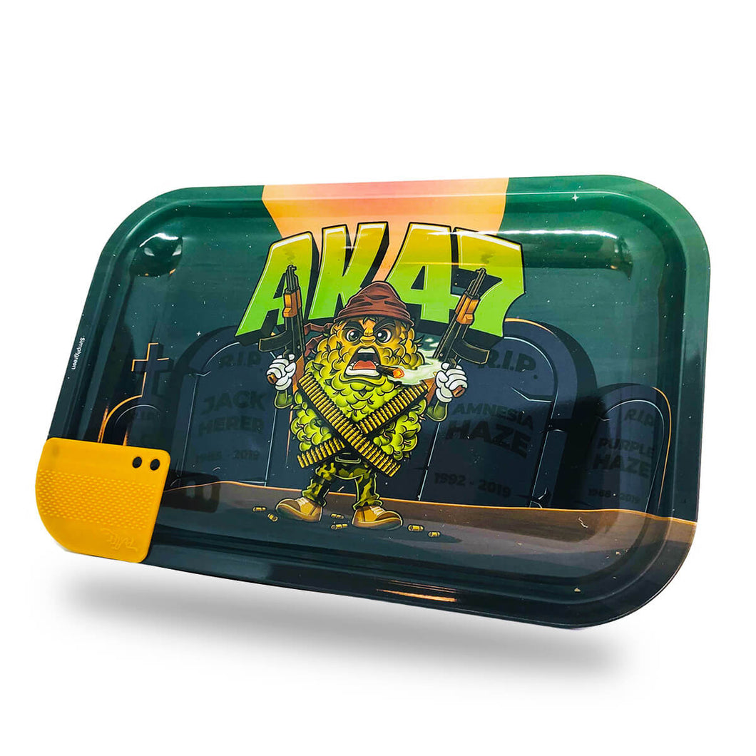 AK47 Large Rolling Tray + Magnetic Grinder Card - 17x27cm