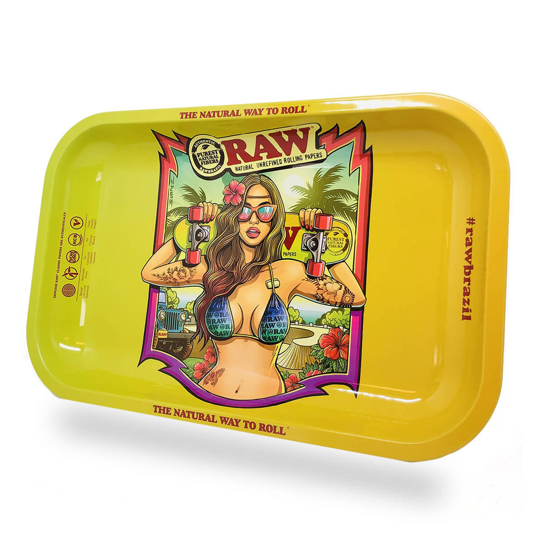 RAW Brazil 2 Girl Bikini Large Metal Rolling Tray - 17x27cm